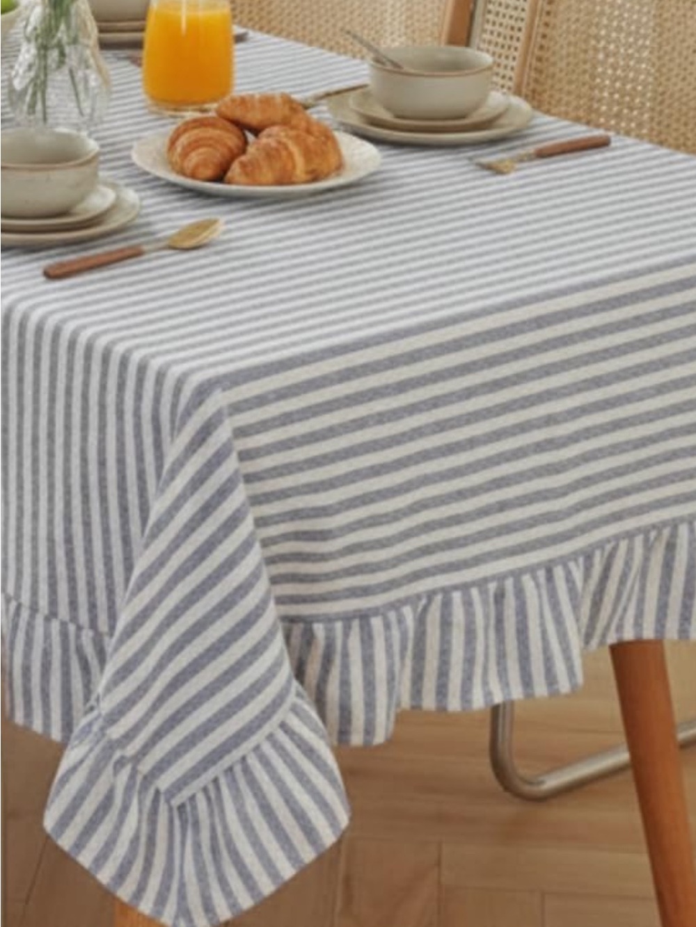 Blue and White Ruffled Tablecloth - Classic Home Dining 60x120